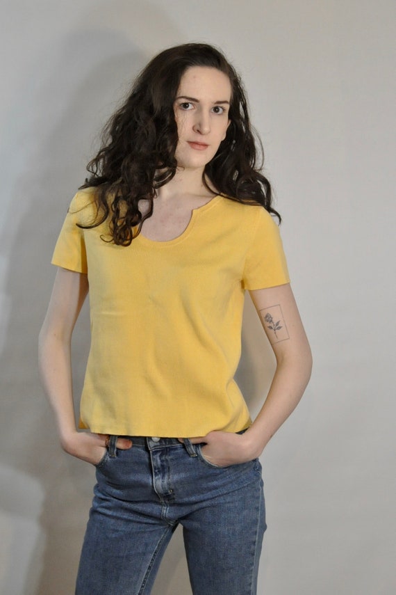 90s Vintage Yellow Top Minimalist Spring Shirt Tee With Etsy