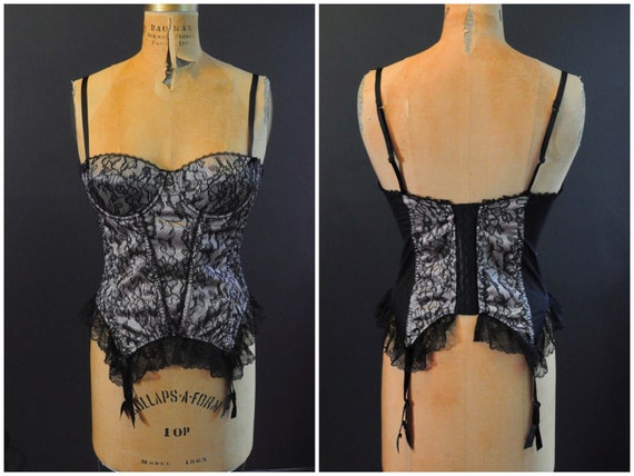 Black Lace Corset With Garter Belt Victoria S Secret Etsy
