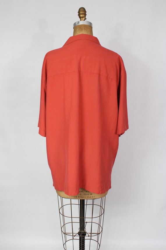Vintage Embroidered SILK Shirt / 90s Orange Butto… - image 5