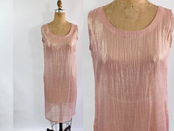 Sheer Pink & Gold Metallic Dress / Vintage Rose G… - image 10