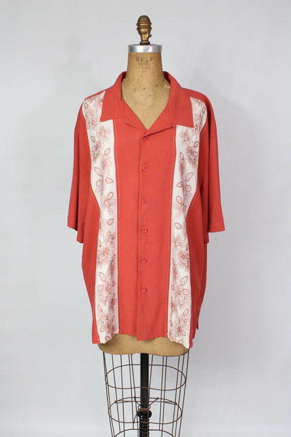 Vintage Embroidered SILK Shirt / 90s Orange Butto… - image 2