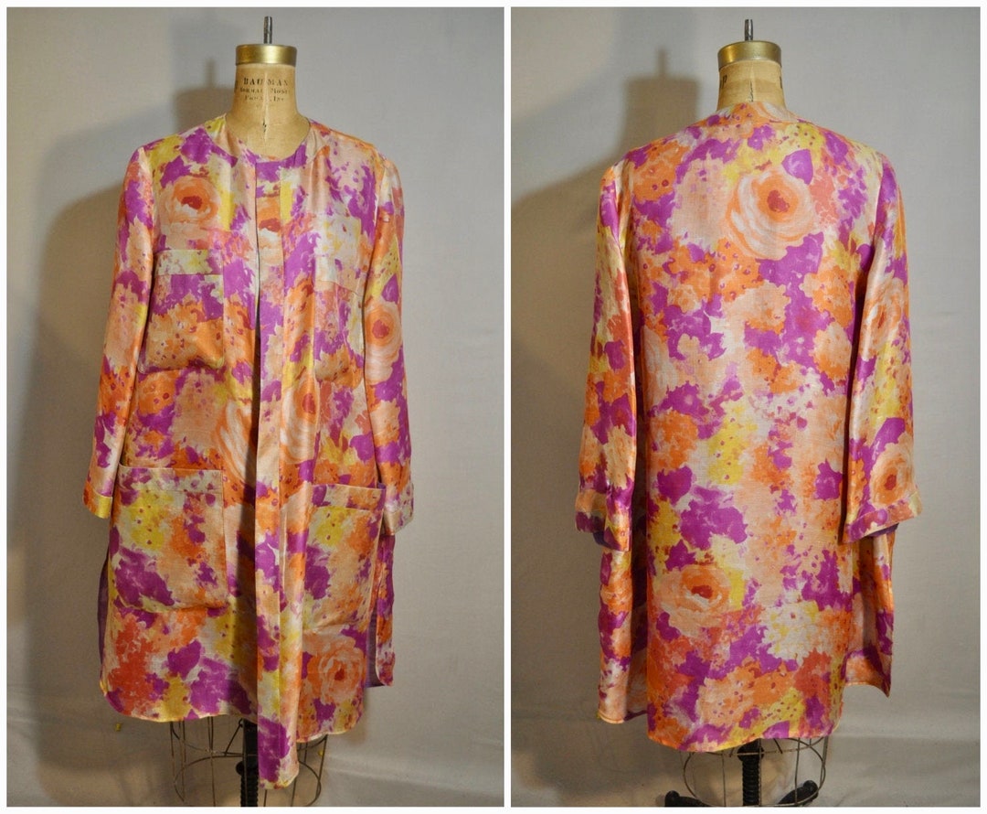 Vintage Valentino Coat / Jacket / Floral Watercolor Orange & Purple