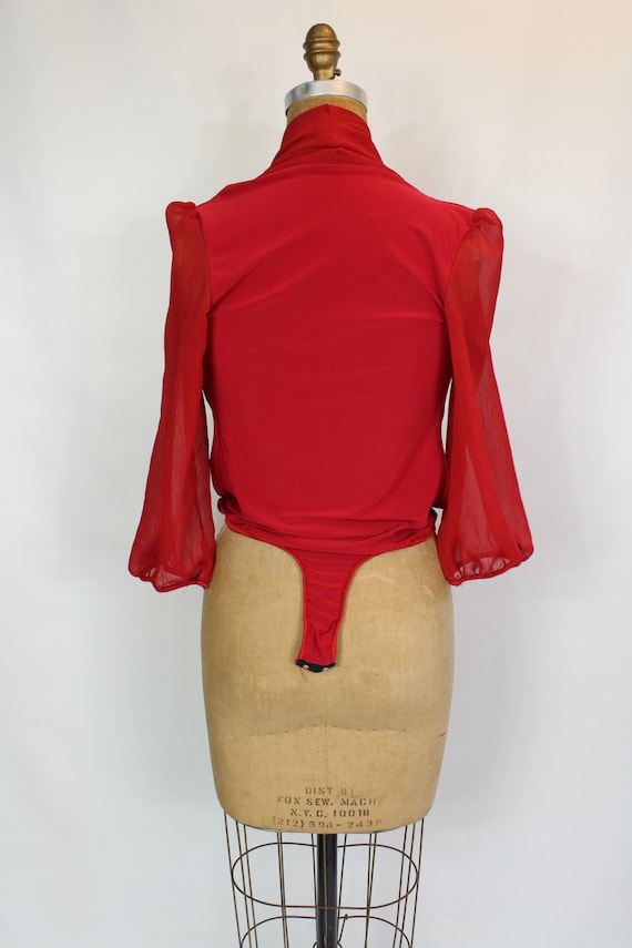 Red Blouse Bodysuit / 80s Vintage Bodysuit with Colla… Gem