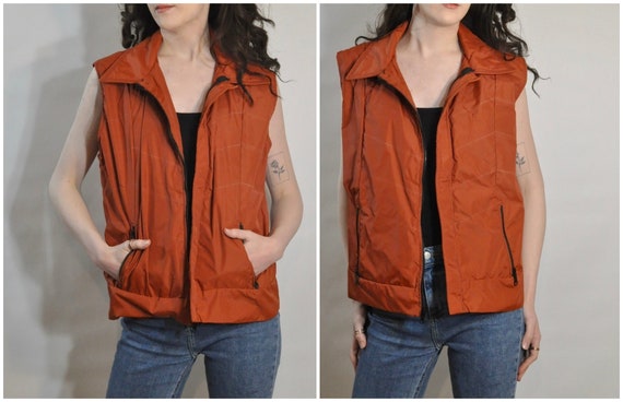 Rust Orange Windbreaker Vest / 1970s Vintage Sleev