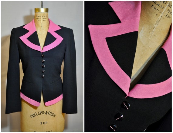 80s Vintage Black and Pink Blazer / Jacket /Retro