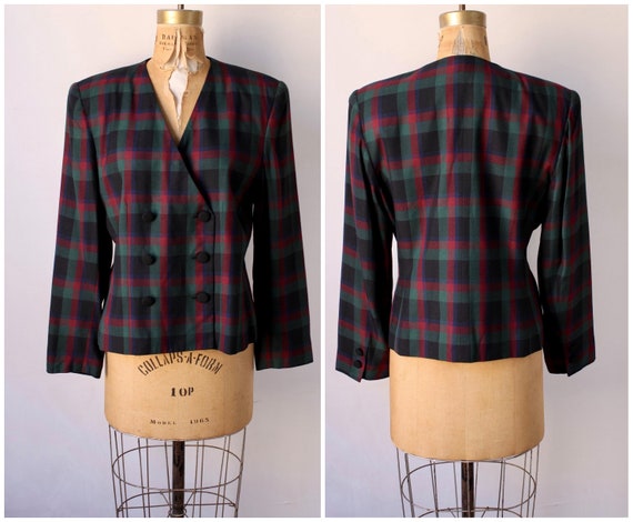 80s Plaid Blazer Jacket / Vintage 1980s Double Br… - image 1