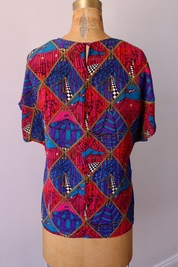 80s Abstract Print SILK Shirt / Vintage 1980s Ret… - image 9