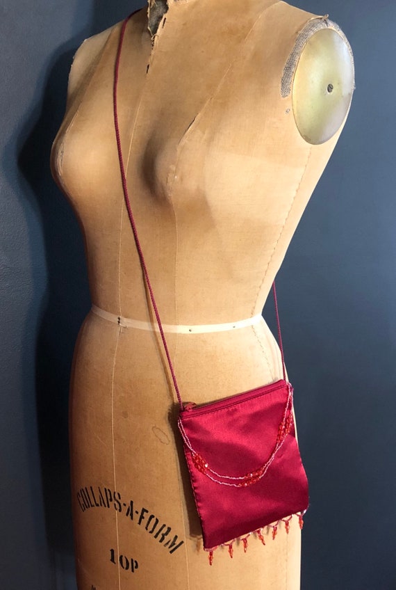 Y2K Red Satin Bag / Shoulder / Crossbody Beaded Po