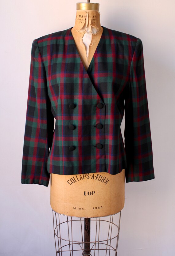 80s Plaid Blazer Jacket / Vintage 1980s Double Br… - image 2