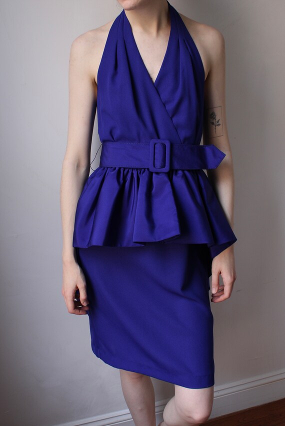 80's Blue Metallic Cocktail Dress Costume main image 1