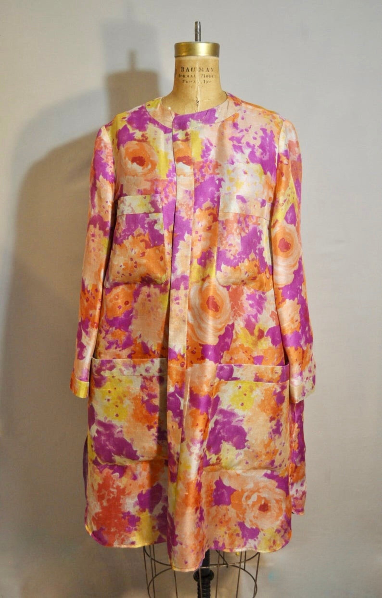 Vintage Valentino Coat / Jacket / Floral Watercolor Orange & Purple ...