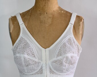 Vintage White Lace Bustier Bra / 1980s Sexy Pinup Boudoir Bra With