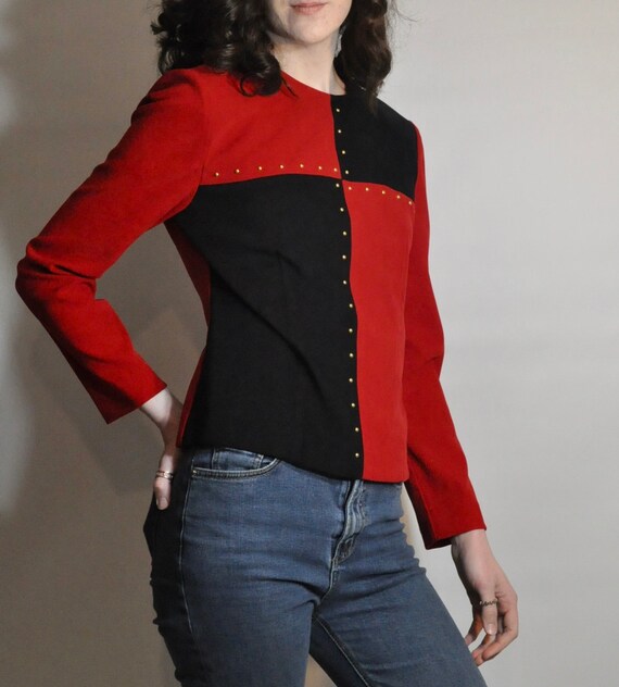 Harlequin Top / Black and Red Faux Suede Color Bl… - image 8