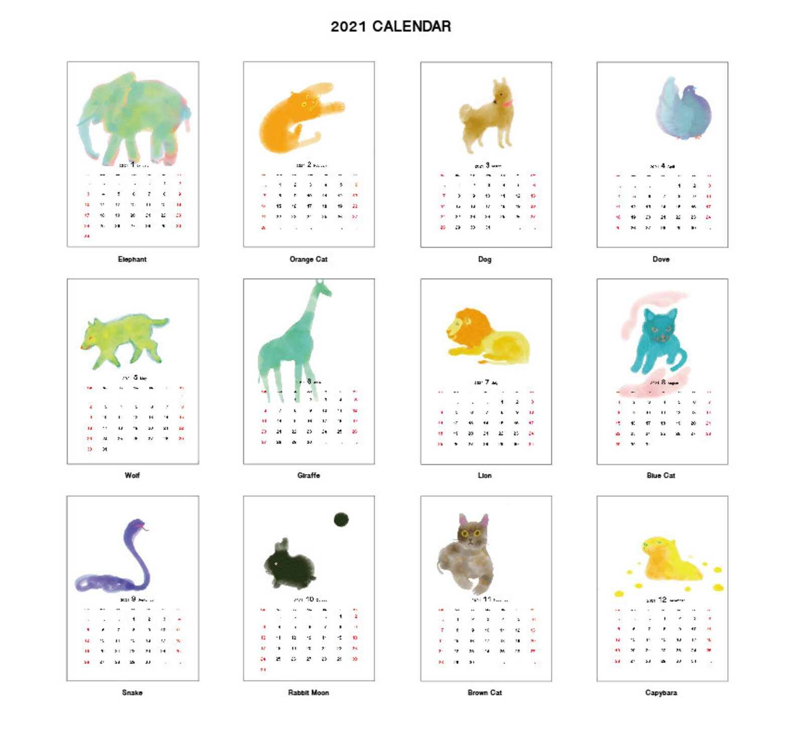 2021 wall Calendar zoo | Etsy