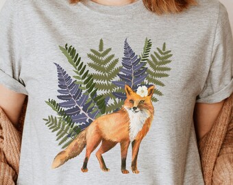 Fox and Fern Shirt, Cottagecore Tshirt, Fairycore shirt Tee, Fox Apparel, Witchy shirt, Plus size,  ForestCore T-shirt, Grunge Fairycore tee