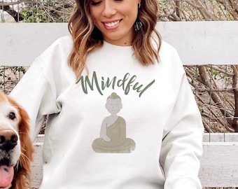 Mindful Meditation Sweatshirt, Gift for Yoga Lover, Slouchy Oversized Yogi Crewneck, Buddha Mental Health Apparel, Boho Peace Long Sleeve