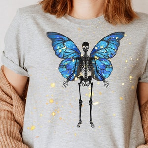 Skeleton with wings Shirt, Cottagecore Tshirt, Fairycore Tee, Goblincore Apparel, Witchy shirt, Forestcore T-shirt, Grunge Fairycore tee