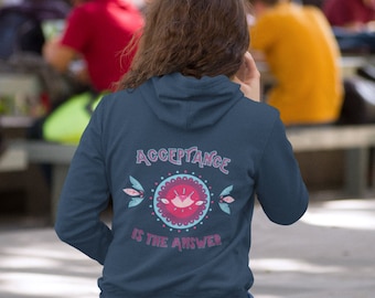 Acceptance is the Answer Sobriety Pullover hoodie printed back, Cozy boho Addiction Recovery Sweatshirt, 12 step Unisex AA Hoddie, NA Jumper