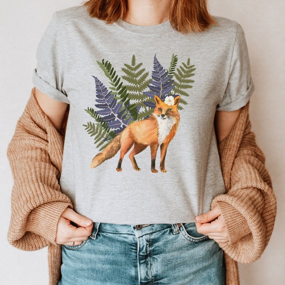 Fox and Fern Shirt, Cottagecore Tshirt, Fairycore shirt Tee, Fox Apparel, Witchy shirt, Plus size,  ForestCore T-shirt, Grunge Fairycore tee