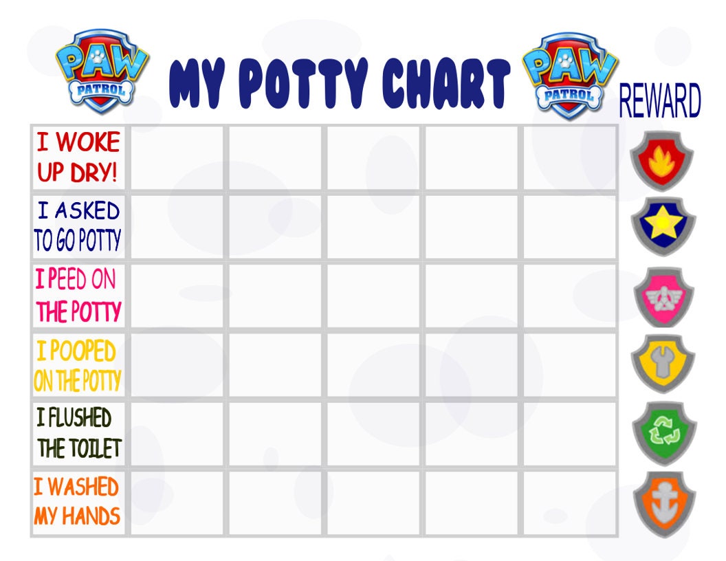 Free Printable Potty Training Chart Paw Patrol