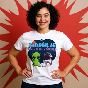 Space-Themed Kindergarten Teacher T-Shirt | Fun & Durable Cotton Tee