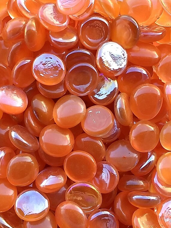 Weje Glass Medium 17 22mm 1 Side Painted Orange Glass Gems Etsy