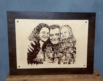 Aangepaste gepersonaliseerde potraits, aangepast hout branden portret, familie portret, hout verbranding kunst, gepersonaliseerde pyrografie, gepersonaliseerde gift