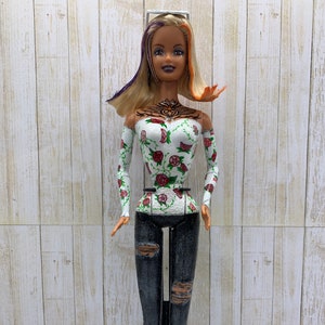 Upcycled doll, Ooak doll repaint, rocker doll, rockabilly doll, doll repaint