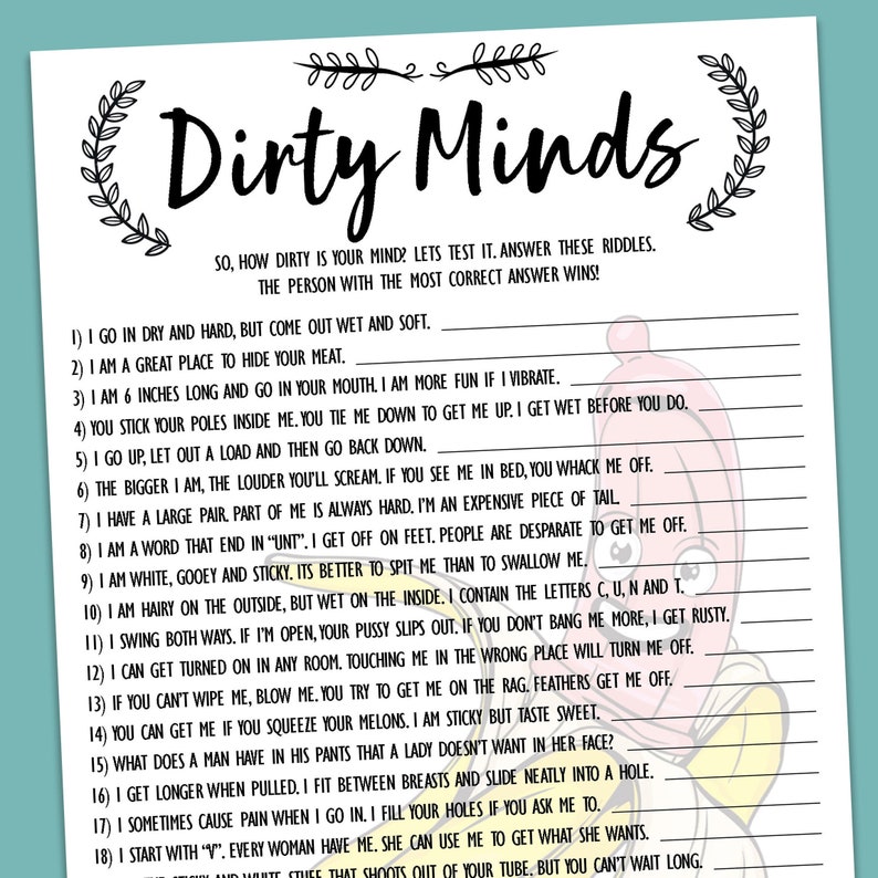 Naughty Bachelorette Game Dirty Minds Printable A Unique Etsy