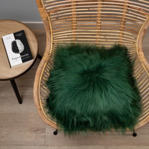 WOOOL® Sheepskin Cushion - Icelandic Green (40x40cm) 100% Genuine - One Side - Soft & Comfortable - Longwool
