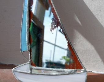 Stained glass sailboat mirror hanging | Handmade