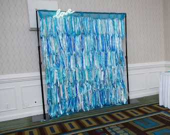 Blue Ribbon Backdrop Wedding Photobooth Unique One-of-a-Kind 82 in tall X 64 in wide