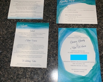 Entire Suit Ocean Beach Wedding Invitation Teal Aqua Turquoise White Border Print DIY New Watercolor Unique Color Print Own Language Invites
