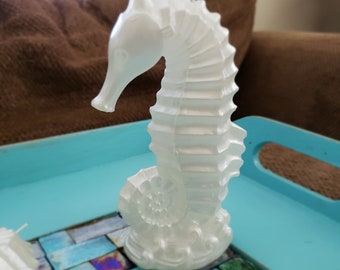 Seahorse Candle White Pearlized Single Wick Beach Wedding Decor Home Sea Creature Rare Unique Limited Rare Cute Accent