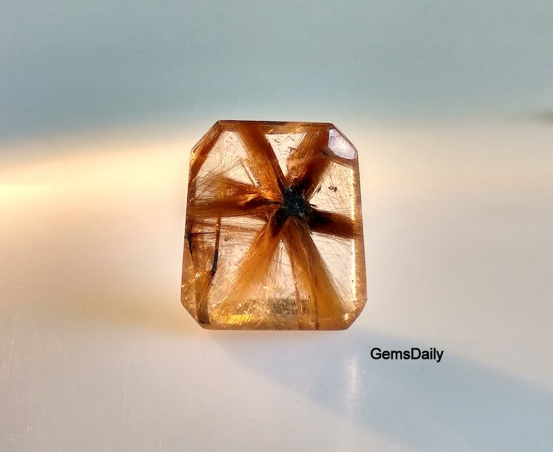 Eatrhmined Trapiche Rutile Quartz for Jewellery Pendant Natural Star Rutilated Quartz 17.55 CT 18.7x16.4 MM Star Rutile Quartz Pendant