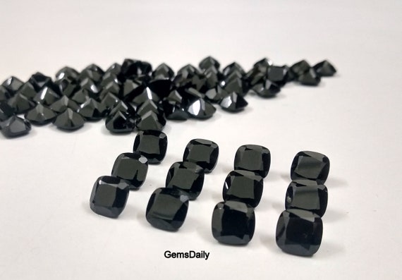 7MM Black Spinel Cushion Shape Faceted Loose Gemstone Natural Black Spinel Cushion Gems