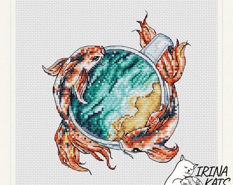 Koi Fish Bowl Cross Stitch Pattern (PDF Download)