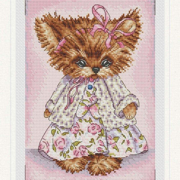 Yorkie Cross Stitch Pattern PDF Instant Download Cute Puppy Cross Stitch Chart Yorkshire Terrier Cross Stitch Pattern Dress Cross Stitch