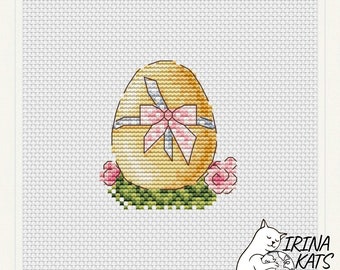 Easter Egg Cross Stitch Pattern, Ribbon and Flowers (PDF Pattern)