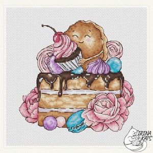 Sweetie Cross Stitch Pattern Instant Download PDF Kitchen Cross Stitch Chart Cake Cross Stitch Pattern Cute Cross Stitch Macaroon Cake Slice