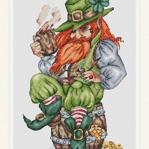 Kobold Kreuzstichmuster St.Patrick's Day Kreuzstichvorlage Sofortiger Download PDF Irisches Kreuzstichmuster Goldenes Glück Kreuzstich
