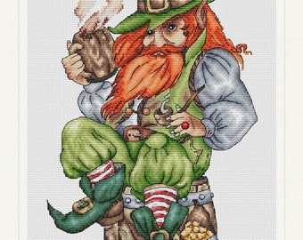 Leprechaun Cross Stitch Pattern St.Patrick's Day Cross Stitch Chart Instant Download PDF Irish Cross Stitch Pattern Gold Luck Cross Stitch