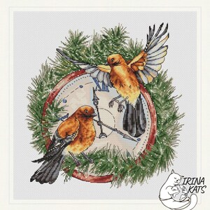 Christmas Cross Stitch Pattern PDF Instant Download Winter Cross Stitch Chart Birds Cross Stitch Pattern Christmas Tree Cross Stitch Cute