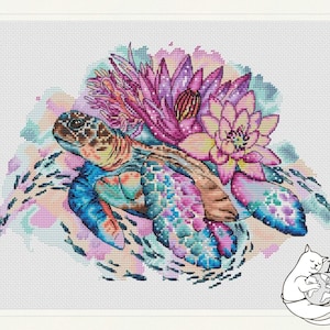 Turtle Cross Stitch Pattern Instant Download PDF Sealife Cross Stitch Chart Ocean Cross Stitch Pattern Watercolour Cross Stitch Chart