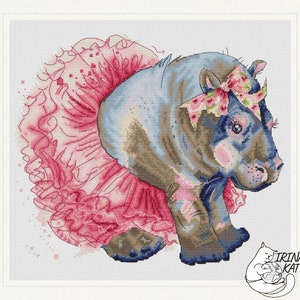 Hippo Cross Stitch Pattern PDF Instant Download Ballet Cross Stitch Chart Ballerina Cross Stitch Pattern Cute Cross Stitch Tootoo Pattern