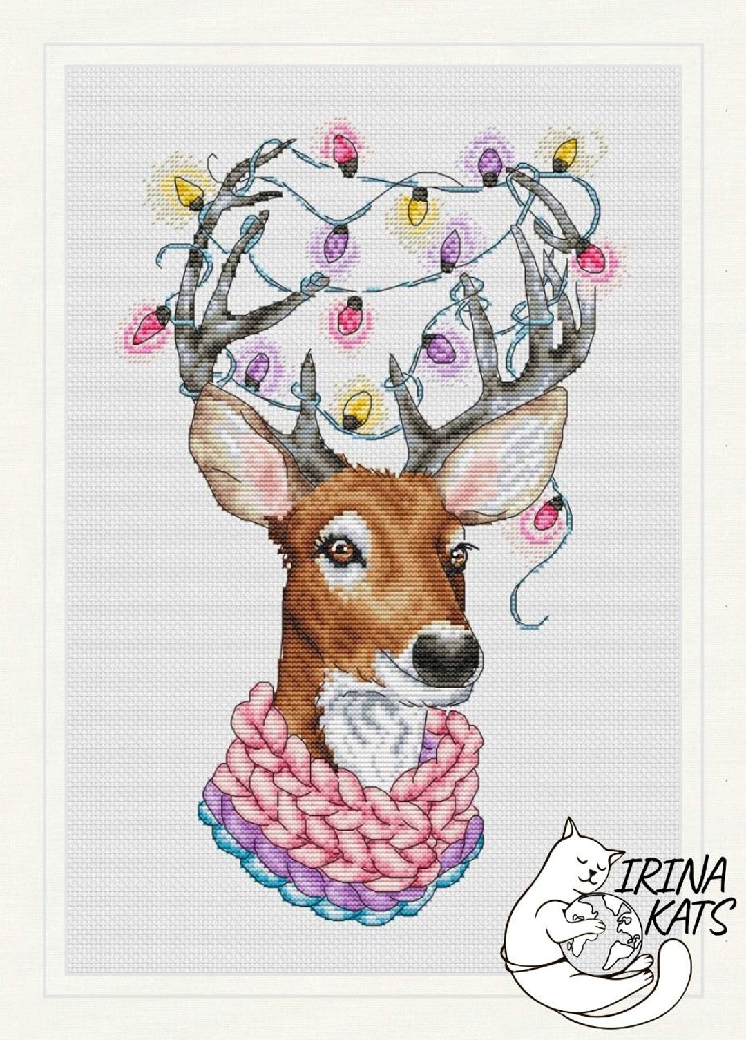 Christmas Deer With Lights Cross Stitch Pattern (PDF) - Etsy