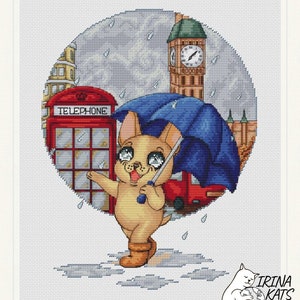London Cross Stitch Pattern PDF Instant Download Cartoon Cross Stitch Chart Frenchie Cross Stitch Pattern Nursery Cross Stitch Chart Cute