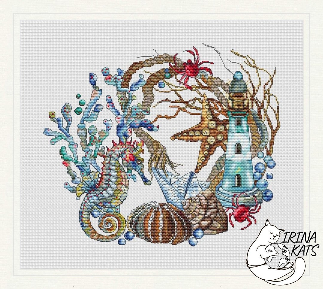 Ocean Wreath Cross Stitch Pattern PDF Instant Download Seaworld Cross ...