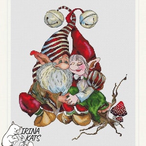 Gnome Cross Stitch Pattern PDF Instant Download Love Cross Stitch Chart Couple Cross Stitch Pattern Cute Cross Stitch Chart Gnomes Chart