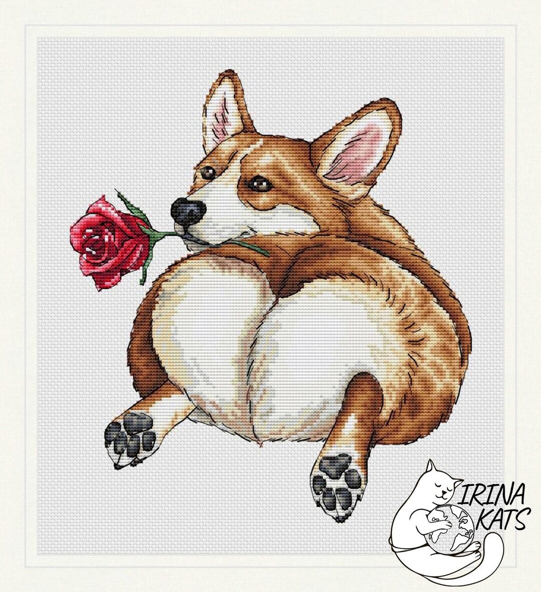 Macho Pattern Corgi Butt Cross Stitch Pattern: Macho Dog With Rose (PDF Download) - Etsy